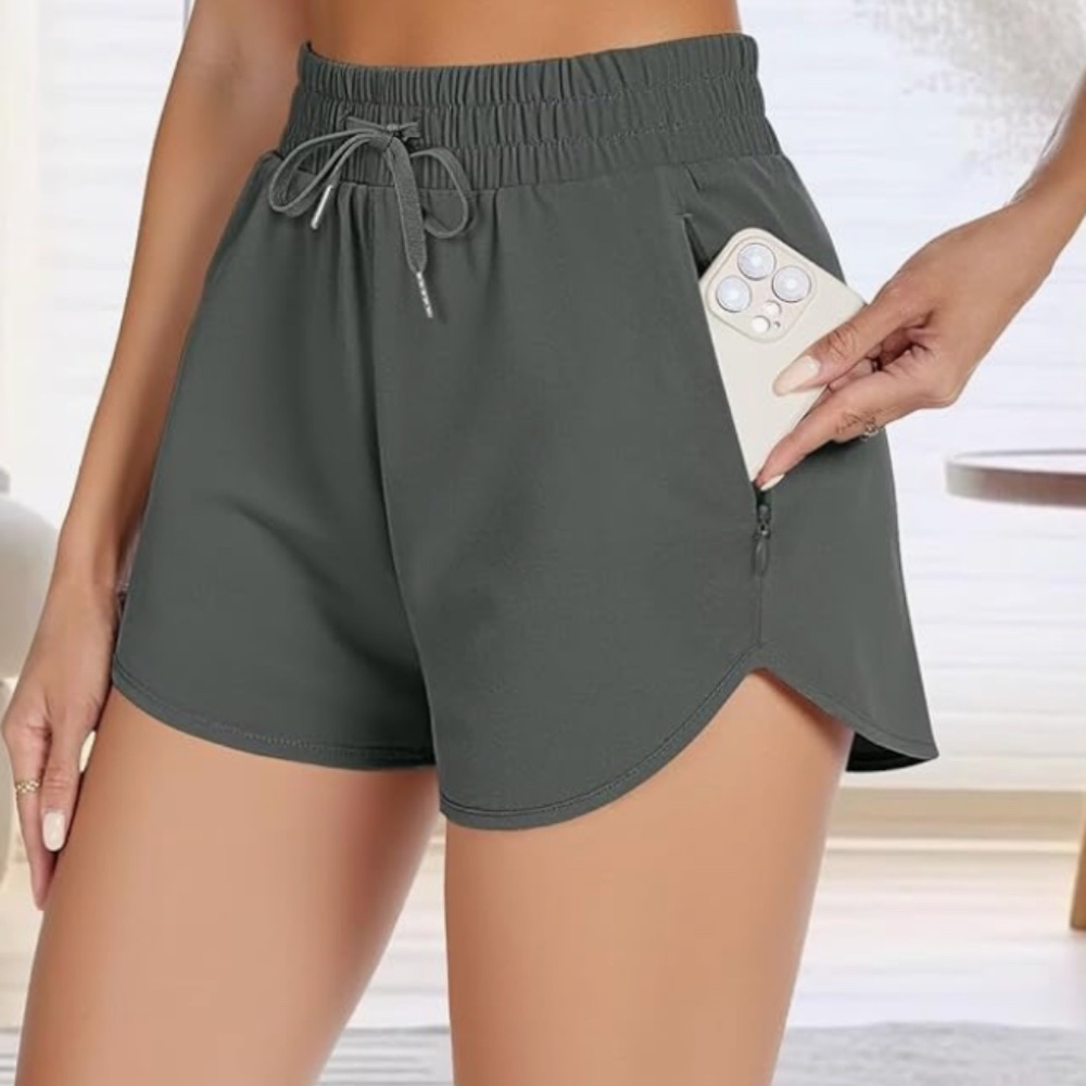 Women's Athletic M Running Shorts High Waisted, Quick-Dry, Adjustable Gray - Picture 3 of 3